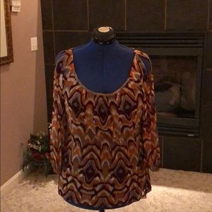 Woman’s Patterned Open Shoulder Blouse